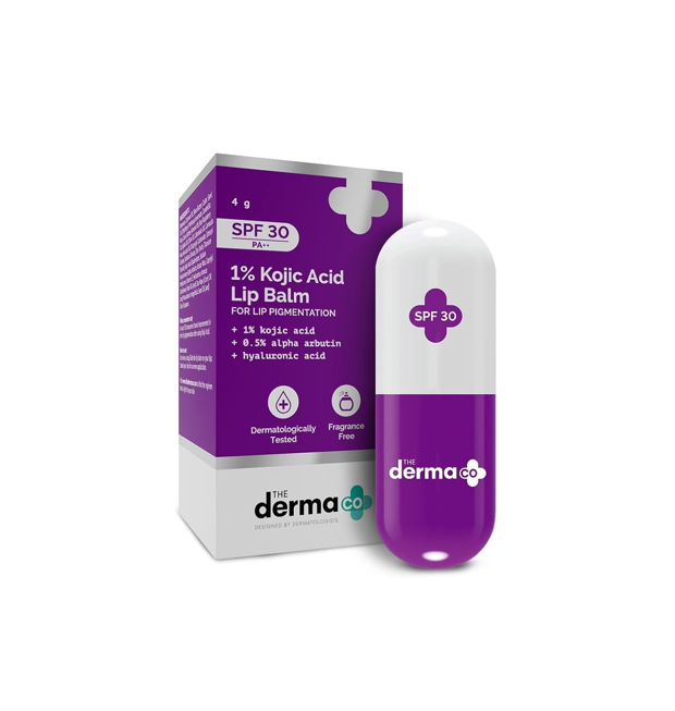 lHR4BpS32X2YjiQtaUGSqRzlh16DRcLUedgMx3X7-min The Derma Co 1% Kojic Acid Lip Balm SPF 30 PA++ 4g - Image 1
